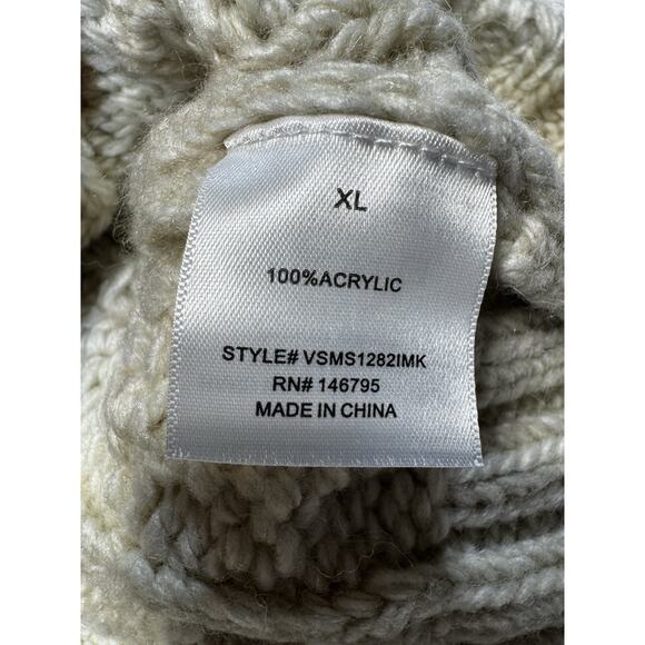 Vici Chunky Fringe Cable Knit Sweater XL Cream Acrylic Boho Textured Pullover - Picture 6 of 12